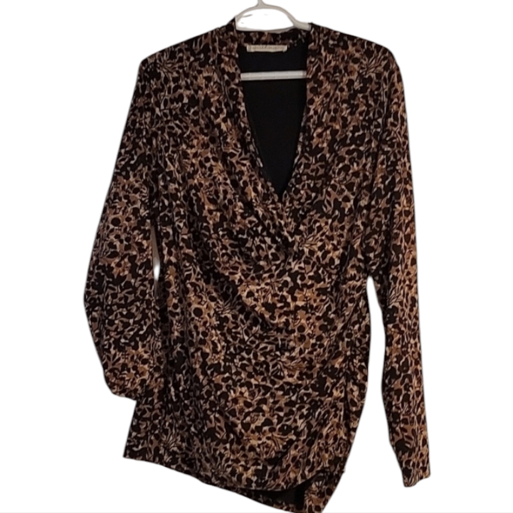 Peruvian Connection Floral Black and Brown Ruched Top
